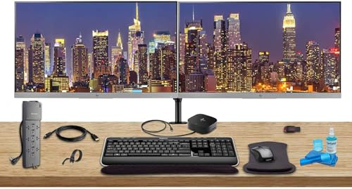 Image of HP E243 24 inch Monitors (HDMI, DisplayPort) USB-C Dock - Dual Monitor Stand - 2 Pack - Wireless Keyboard & Mouse, Gel Wrist Pad - Surge Protector - 32GB USB Drive and More