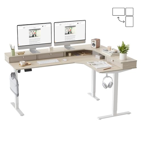 FEZIBO L-Shaped Standing Desk with Drawers