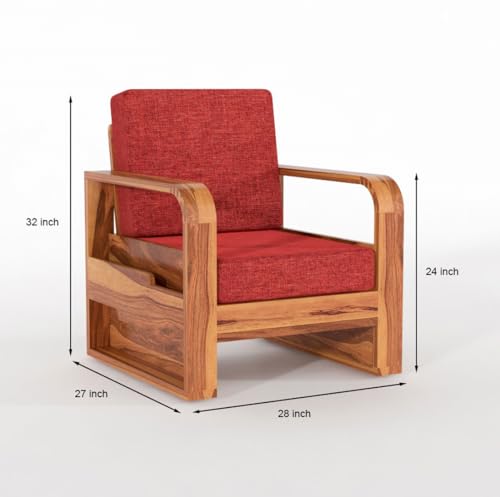 Image of Sheesham Wooden 6 Seater Sofa Set for Living Room | Solid Wood Sofa with Side Pocket Storage & Cushion | Rosewood Sofa for Home & Office | Lounge (Honey with Red Cushion, 6 Seater)
