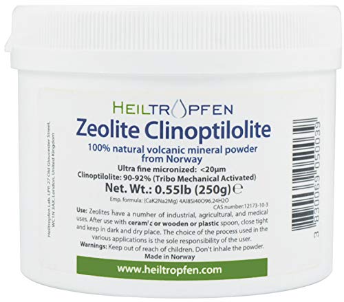 Zeolite Powder 0.55 Pound - 250 g | ULTRA FINE | less-than 20 µm | Clinoptilolite 90-92% | activated | Natural Mineral Dust | Heiltropfen®