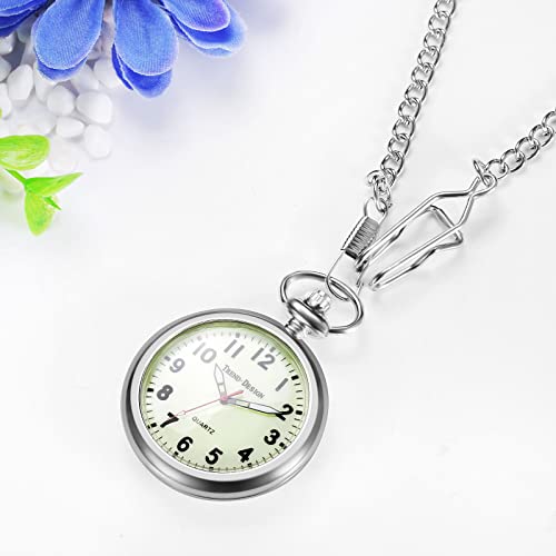 JewelryWe Taschenuhr Herren Damen Klassische Grün Leuchtendes Zifferblatt Analog Quarz Uhr mit Halskette Taille Kette Silber Geschenk – Bild 5
