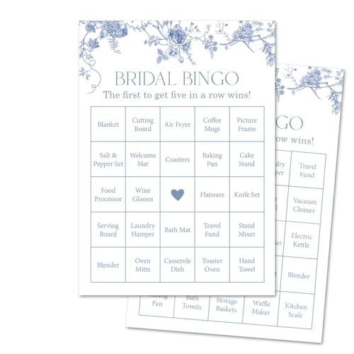 InvitationHouse 30 Prefilled Bridal Shower Bingo Cards (Blue Vintage Floral)