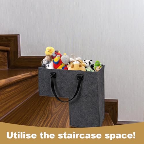 2 Stück Treppenkorb Stufenkorb, Treppenkorb mit Griff, Faltbarer Filzstoff Treppen Organizer Korb, L-Form Treppenkörbe für Aufbewahrung Haushaltsgegenstände Wäsche Spielzeug