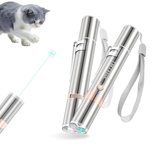 Image of TBTeek Cat Toy, Green Light, with Metal Case, Rechargeable, 7 Patterns, Interactive Cat Toys for Indoor Cats Dog Chase Light for Fun Playing Exercise (2 Pieces)