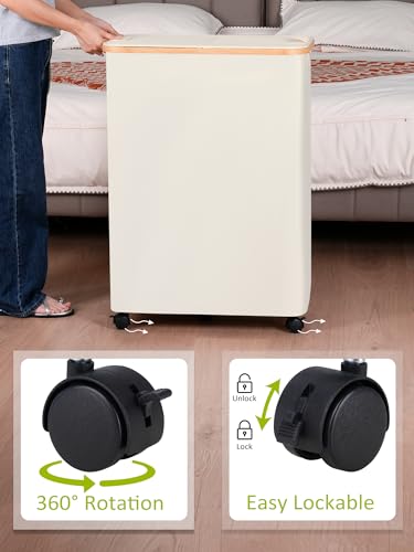 Image of efluky Double Laundry Hamper with Wheels, Divided Laundry Hamper with Removable Bags, 2 Section Dirty Clothes Basket with Handles for Bathroom, Bedroom & Laundry Room, 160L Beige