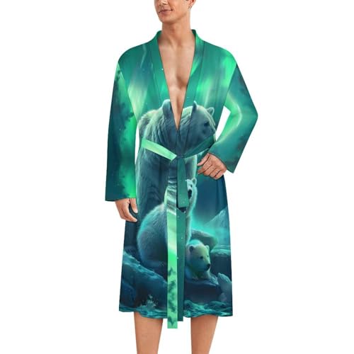 Family Polar-Bear Northern Lights Funny Men's Robe Soft Lightweight Bathrobe Long-sleeve Spa Robes