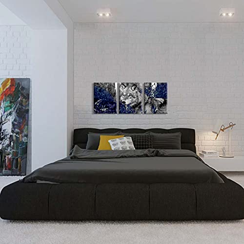 Kalormore Wildlife Animal Canvas Wall Art Black White Wolf With Blue Eyes Picture Giclee Prints Artwork Framed And Stretched Painting For Modern Home Living Room Office Bedroom Bathroom Decoration #TOP6