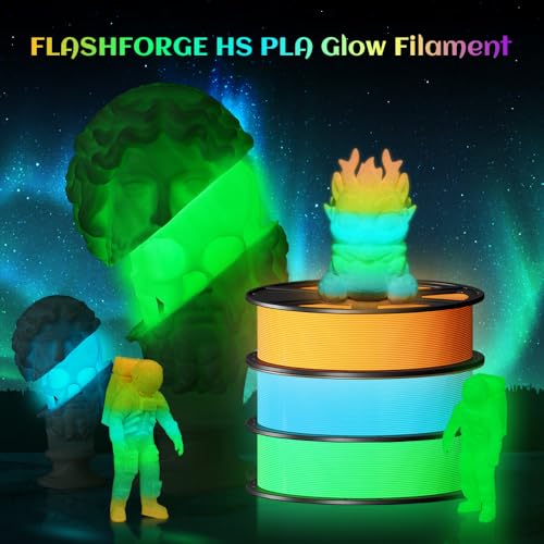 Image of FLASHFORGE Glow in The Dark Rapid PLA Filament 1.75mm, Luminous Melody Fast Color Change Multicolored Rainbow Filament, Max 500mm /s High-Speed Printing, High Brightness and Long-lasting Glowing Effect