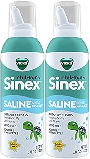 Vicks Sinex, Children's Saline Nasal Mist, with a Hint of Aloe, Ages 1+, Everyday Stuffy Nose Relief for Kids, Drug-Free, No preservatives, Non-Habit Forming, 2x5 OZ