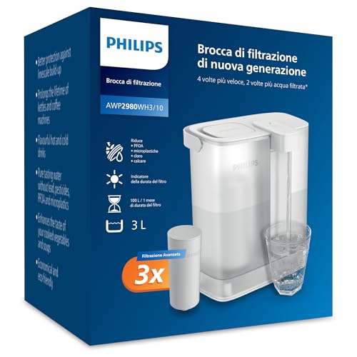 Philips Water Erogatore di acqua filtrata su richiesta (3 L) – Acqua fresca e pulita, 3x filtro Taste+ che migliora il gusto e riduce le impurità , senza BPA