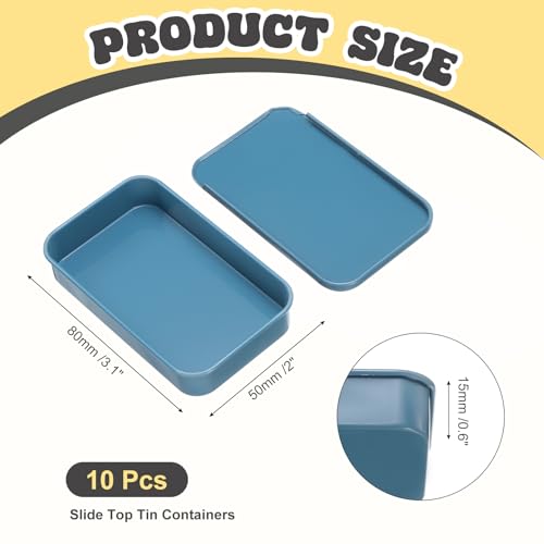 Image of uxcell 10Pcs Slide Top Tin Containers, Mini Metal Empty Tins Box with Sliding Lids, 3.1 inchx2 inchx0.6 inch Rectangular Storage Organizers for Lip Balm, Solid Perfume, Small Items, Blue