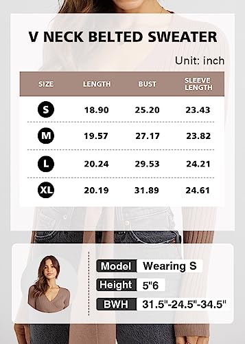 Prettygarden Women's Fashion Wrap V Neck Cropped Sweater Long Sleeve Solid Slim Fit Belted Pullover Ribbed Knit Sweater Tops(X-Large, Khaki) #TOP5