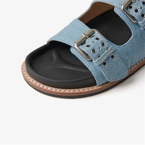 Women's Denim Buckle Strap Slippers - Metal Decor Summer Beach Casual Flats4