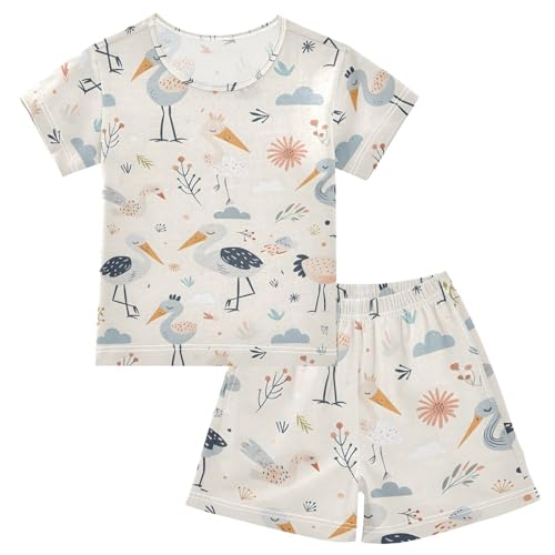 ALAZA Bird Flower Floral Pajamas Short Sleeve 2 Piece Sleepwear Top and Bottom Pajama Set Unisex