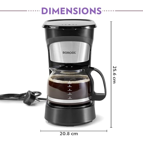 Borosil Brew Pro Drip Coffee Machine with Borosilicate Glass Carafe (600 ml) | 550W Coffeemaker | 6 Cups Capacity | Anti-Drip Function, Auto Shutoff, Keep Warm Plate | 2 Years Warranty | Black - Image 4