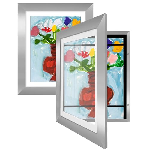 Image of Americanflat - 2 Pack - Kids Artwork Frame Changeable (Silver) - Magnetic Door Holds 100 Art Pieces - 8.5x11 Letter Size Display with Mat or 10x12.5 Without Mat - My Mini Masterpiece