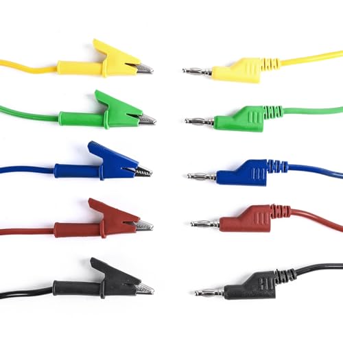 Image of Multimeter Banana Plug to Crocodile Alligator Clip Test Probe, 2PCS 4mm Stackable Colorful Silicone Banana Plug Wire Cable to Crocodile Clip Wire
