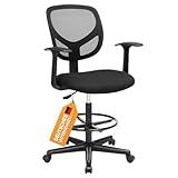 SONGMICS Arbeitsstuhl, Bürostuhl, Sitzhöhe 55-75 cm, hoher Drehstuhl mit Verstellbarer Fußstütze, Belastbarkeit 120 kg, schwarz OBN25BK
