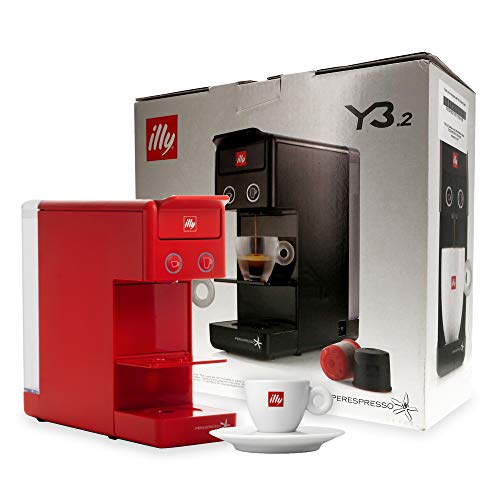 illy Y3.2 Coffee & Espresso Machine with Programmable Beverage Volume & Temperature (Free Espresso Cup and Saucer)
