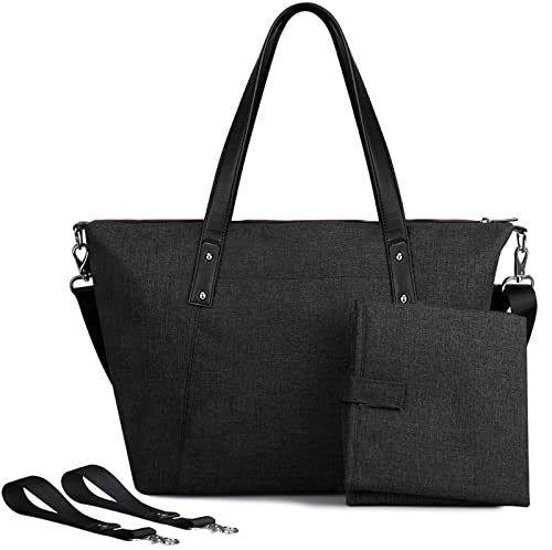 S-ZONE Bolso cambiador de bebé con cremallera actualizada Bolso grande Bolso de bebé Anti-agua con cambiador Correas mejoradas para cochecito y correa de hombro ajustable, negro-1, Large