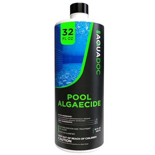 AquaDoc Liquid Algaecide for Swimming Pools - 32 oz - Treats Up to 2 500 Gallons - Non-Foaming Copper-Free Formula for Pool Algae Control with Built-in Clarifier - Made in USA