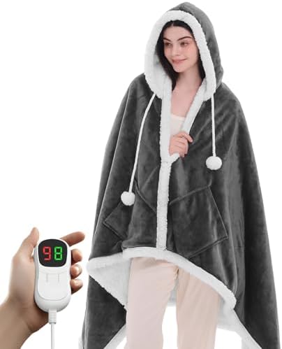 Heated Electric Blanket Shawl: Heating Throw Heated Poncho - Wearable Blanket Hoodie Wrap