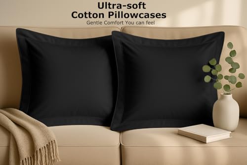 Image of Comfort Beddings Premium Quality Pillowcases 100% Cotton Blend Square Pillow Cases Pack of 2 - Black (Continental /Square Size 70 x 70 CM)