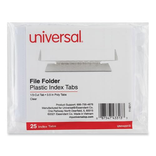 Universal UNV43313 Hängeregister, Kunststoff, Registerkarten, 8,9 cm, transparent, 25 Stück