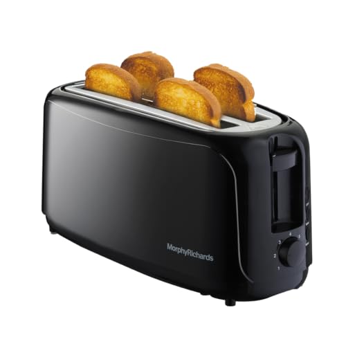Image of Morphy Richards AT 402 1450 Watts Pop-Up Toaster | 4-Slice Automatic Pop Up Toaster With Removable Crumb Tray | 7-Levels Browning Control | Bread Centring With Wide Bread Slots | 2-Yr Warranty【Black】