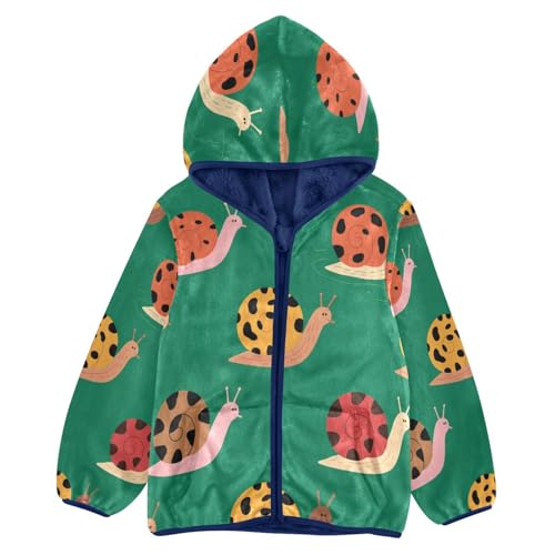 Pattern Snail on Green Toddler Fleece Jacket Girl Boys Hooded Fleece Jacket Coat Warm Outwear Zip-up 3-10T