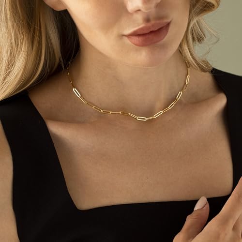 Gold Chain for Women, 14/16/18/20 inch 14K Gold Plated Paperclip Chain Necklace Dainty Simple Gold Paper Clip Necklace Non Tarnish Gold Necklace for Women Trendy Fashion Aesthetic Jewelry Gift2
