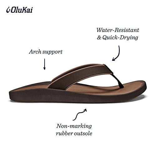 Olukai Koko'o Men's Beach Sandals, Quick-Dry Flip-Flop Slides, Water Resistant & Lightweight, Compression Molded Footbed & Ultra-Soft Comfort Fit, Dark Wood/Ray, 11 #TOP3