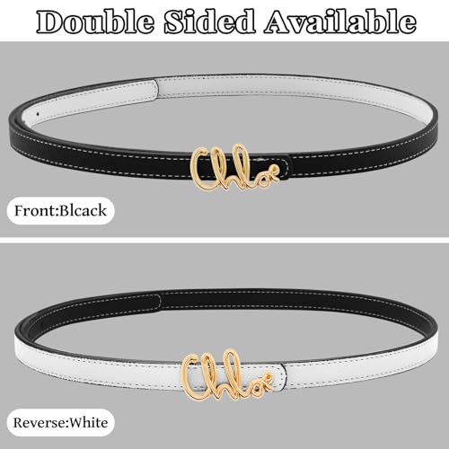 LJCZKA Women Skinny Reversible Belts for Jeans Dress Coats,Adjustable Thin Waist Leather Belt for Ladies with Gold Buckle3
