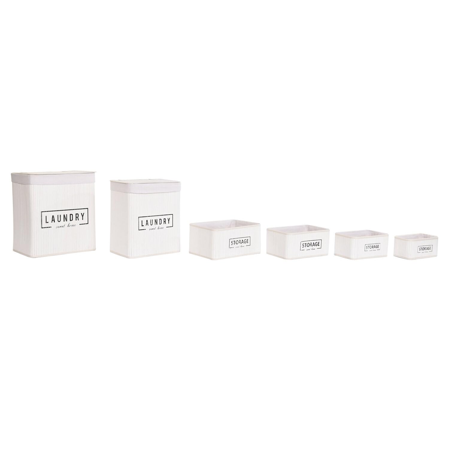 CESTA ROPA SET 6 BAMBU POLIESTER 40X30X46 BLANCO