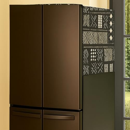 Image of Four Door Fridge Top Cover >400L | Big Size Dustproof Refrigerator Cover Mat | Machine Washable Mud Cloth Print | 450 GSM Durable Fabric Fridge Cover for Side by Side Four Door Models | THROWPILLOW.IN