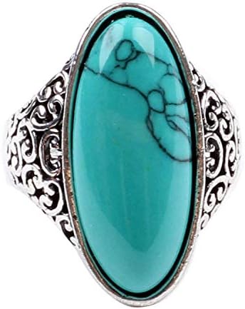 LadayPoa Women's Fashion Created-Turquoise Ring Tibet Silver Plat...
