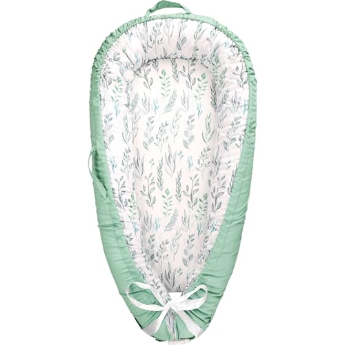 DILIMI Baby Nests Cover,100x60cm Baby Lounger Cover, Portable 100% Breathable Cotton Infant Lounger Nest Covers(Green Leaf)