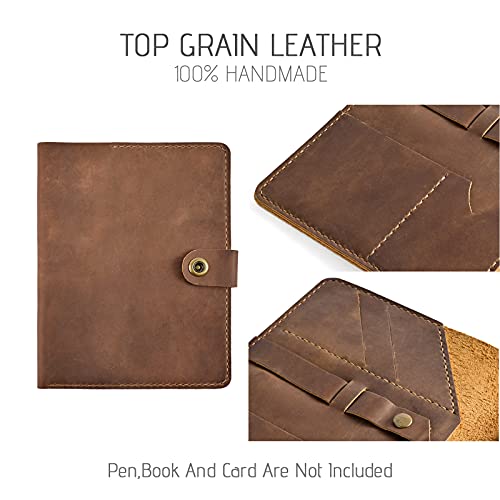 Wowlomo Leather Notebook Cover For Steno Notebook - 9" X 6" Inch Handmade Leather Folio Cover Compatible With Rocketbook Flip, Refillable Vintage Journal Cover Personal Organizer A5 For Men|Women|Gift #TOP4