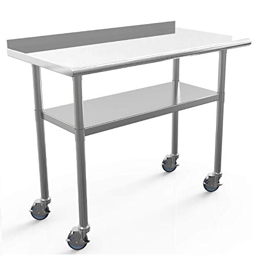 Commercial Work Table Stainless Steel Table 48 x 24 Inches Heavy Duty Workbench Industrial Restaurant Food Work Tables for Shop Worktop with 1 1/2