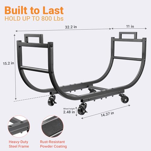 image for YQBRAO 32 Inch Firewood Rack with Wheels & Removable Canvas Carrier, I