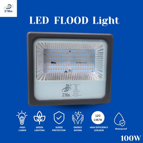 Image of D'Mak 100 Watt LED Flood Light Grey Body Down Chock Waterproof IP65 for Outdoor Purposes (2, Warm White)
