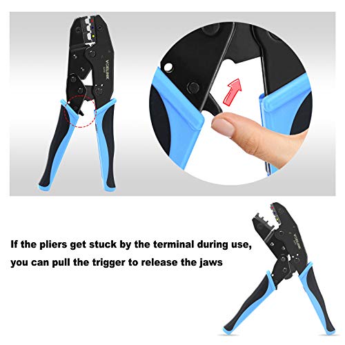 VCELINK GJ707 Crimpzange Kabelschuhzange mit Ratschenfunktion für Isolierte Kabelschuhe, Quetschverbinder Zange, Presszange Zwischen 0,5-6,0mm², Blau