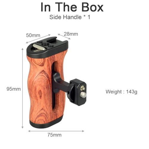 Image of Wooden Camera Cage Side Handle Grip with 1 /4 inch Screw Locating Mount for ARRI, Mini Side Handle for Smartphone Cage Video Rig and Action Camera Cage Compatible with Gopro /Insta360 /DJI Osmo