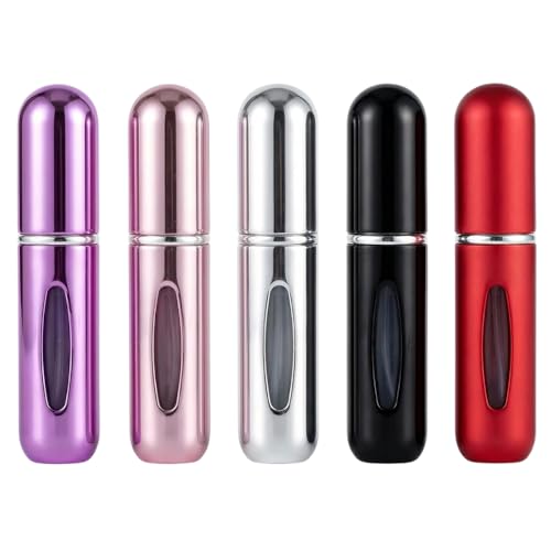 Kit 5 Unidades Mini Frasco Portátil de Perfume Recarregável com Borrifador Spray Leve na Bolsa Estojo de Maquiagem Super Prático para Viagens 5ml Premium