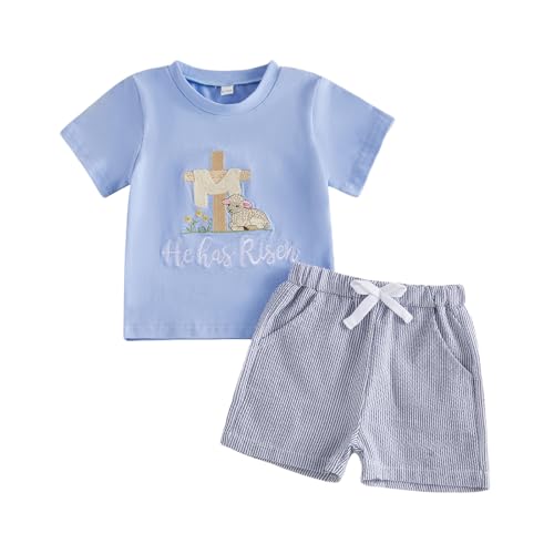 Image of Kavousa Toddler Boy Easter Outfit Baby Boy Bunny Short Sleeve T Shirt And Shorts Set 2 Piece Spring Summer Clothes