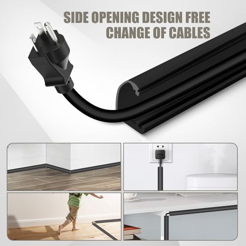 Image of Cord Wall Cover, 39in Self-Adhesive Wire Covers for Cords on Wall, Extension Cable Hider for Floor, Mounted Tv, Home and Office Cavity 0.63 inch Wx0.31 H (Black)