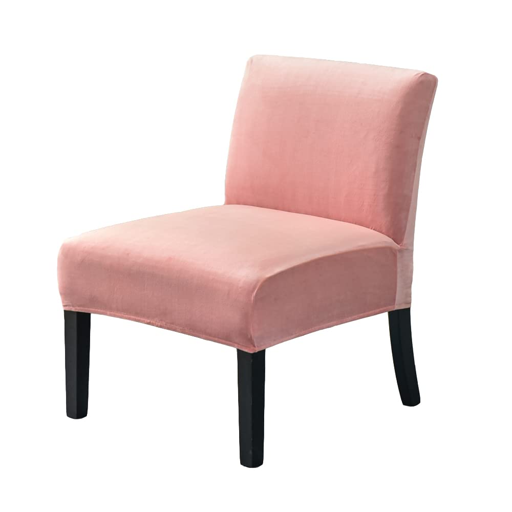 PENDEJATO Armless Accent Chair Covers, Stretch Armless Chair Slipcover Velvet Armless Chair Covers Furniture Protector for Living Room Bedroom (Pink)