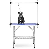 Folding Dog Grooming Table Heavy Duty Stainless Steel Pet Dog Cat Grooming Table with Adjustable Arm (46