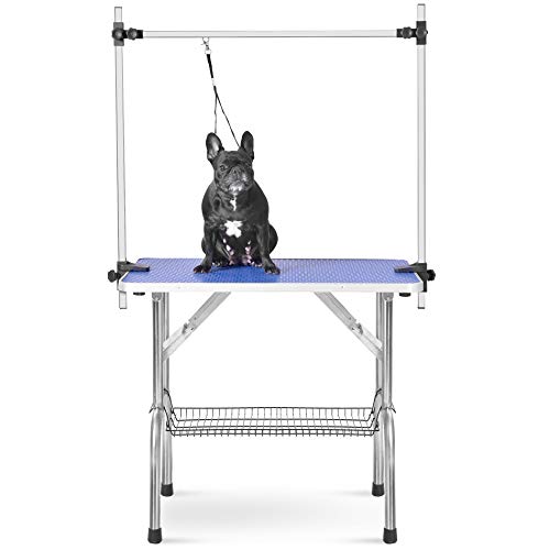 Folding Dog Grooming Table Heavy Duty Stainless Steel Pet Dog Cat Grooming Table with Adjustable Arm (46