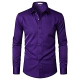 ZEROYAA Men's Long Sleeve Dress Shirt Fitted Wrinkle-Free Casual Business Button Up Shirts ZSSCL07-Purple Large